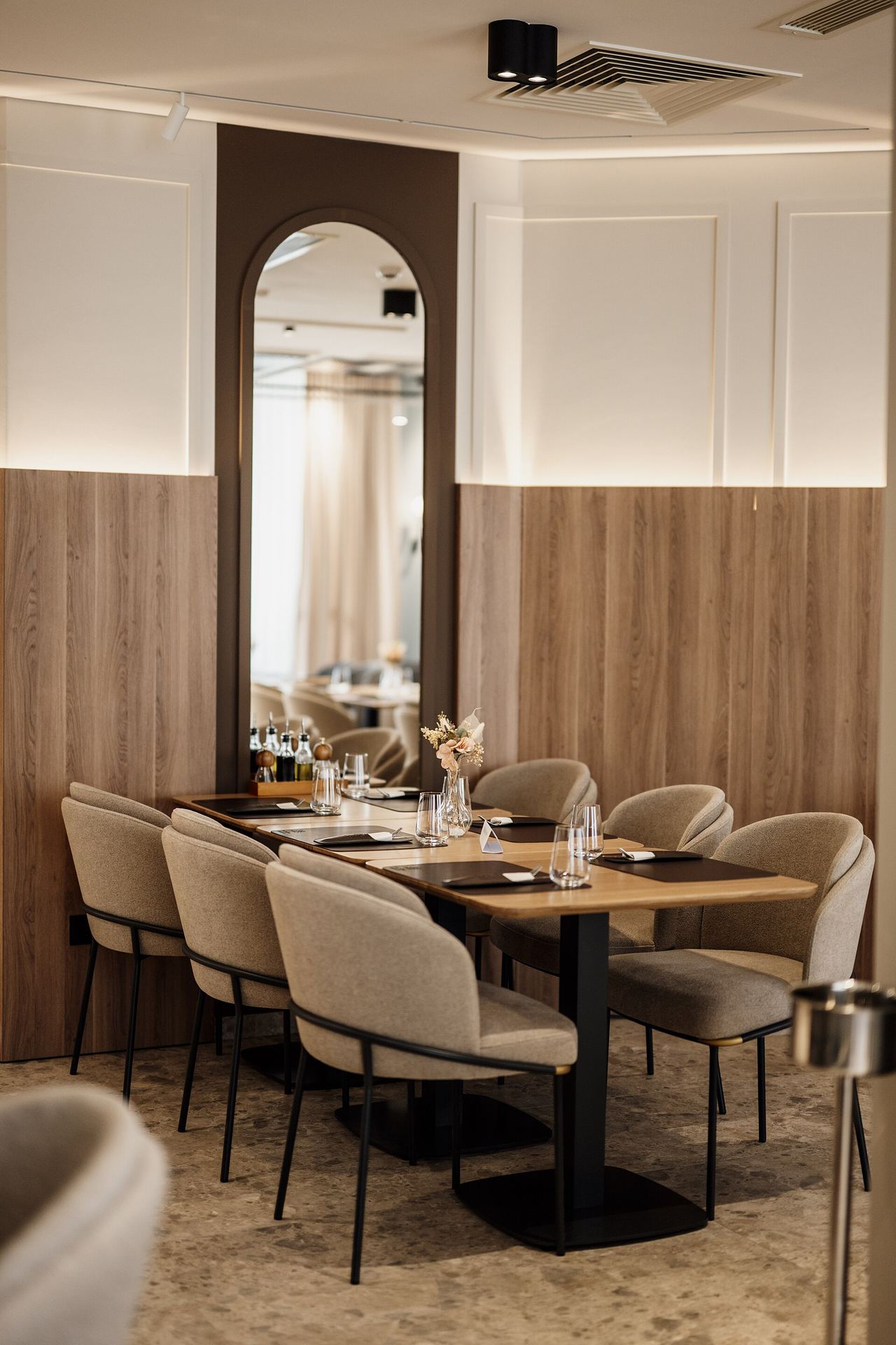 Table set for dinner service overlooking the harbour